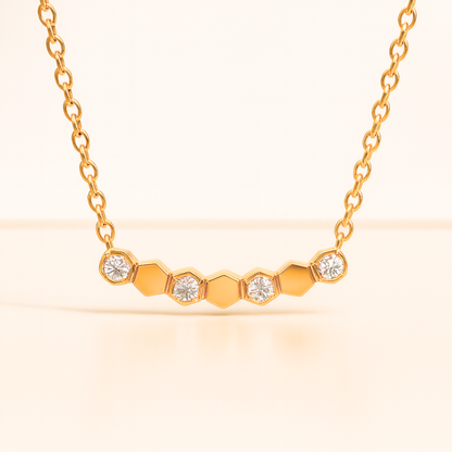 Beth | Gold (18K) and Rose Gold Plated Honeycomb Bar Pendant Waterproof Necklace with Zircons