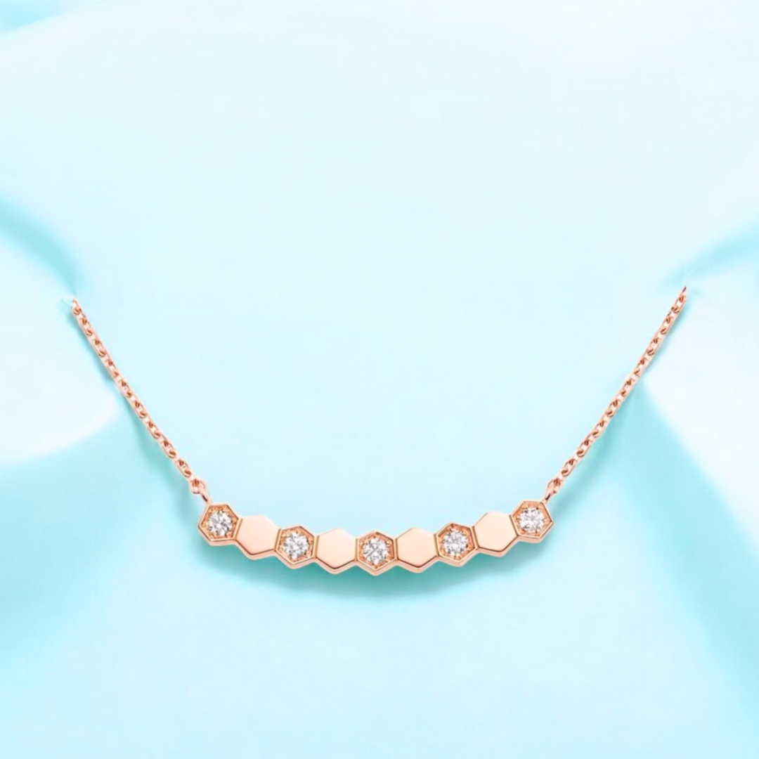 Beth | Gold and Rose Gold Plated Honeycomb Pendant Necklace with Zircons