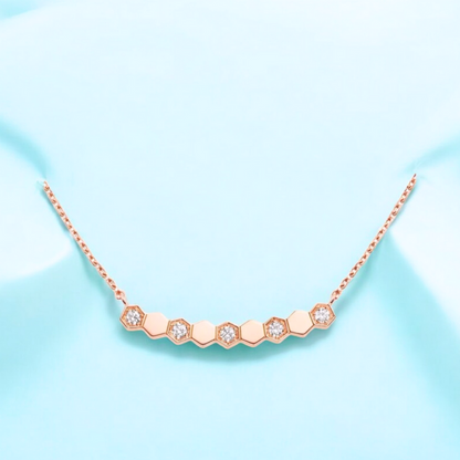 Beth | Gold and Rose Gold Plated Honeycomb Pendant Necklace with Zircons