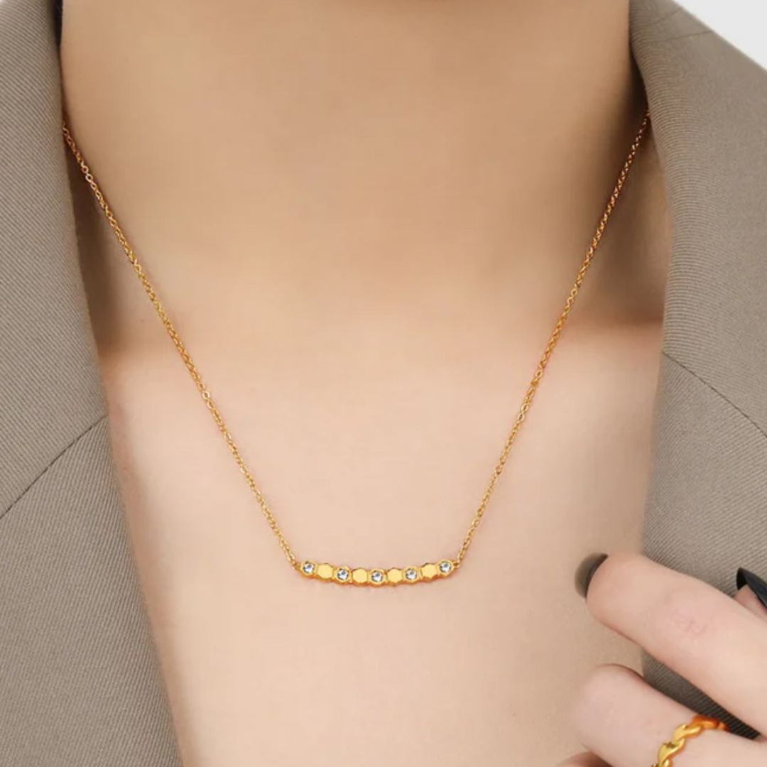 Beth | Gold and Rose Gold Plated Honeycomb Pendant Necklace with Zircons