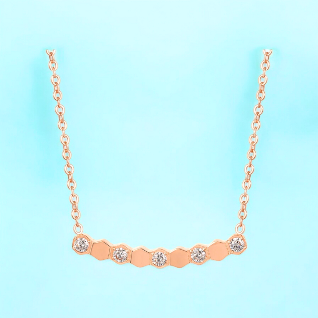 Beth | Gold and Rose Gold Plated Honeycomb Pendant Necklace with Zircons