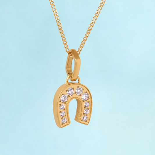 Amber | Gold Plated Horse Shoe Pendant Necklace