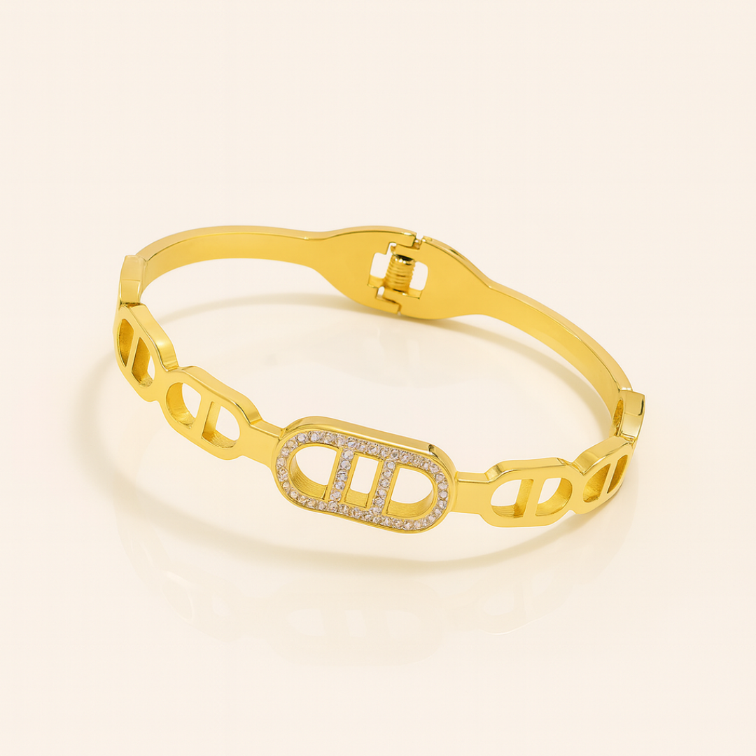 Mida | Gold Plated Circular Zircon Cuff Bracelet Bangle