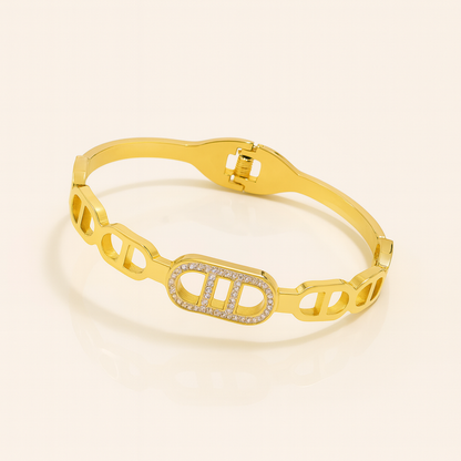 Mida | Gold Plated Circular Zircon Cuff Bracelet Bangle