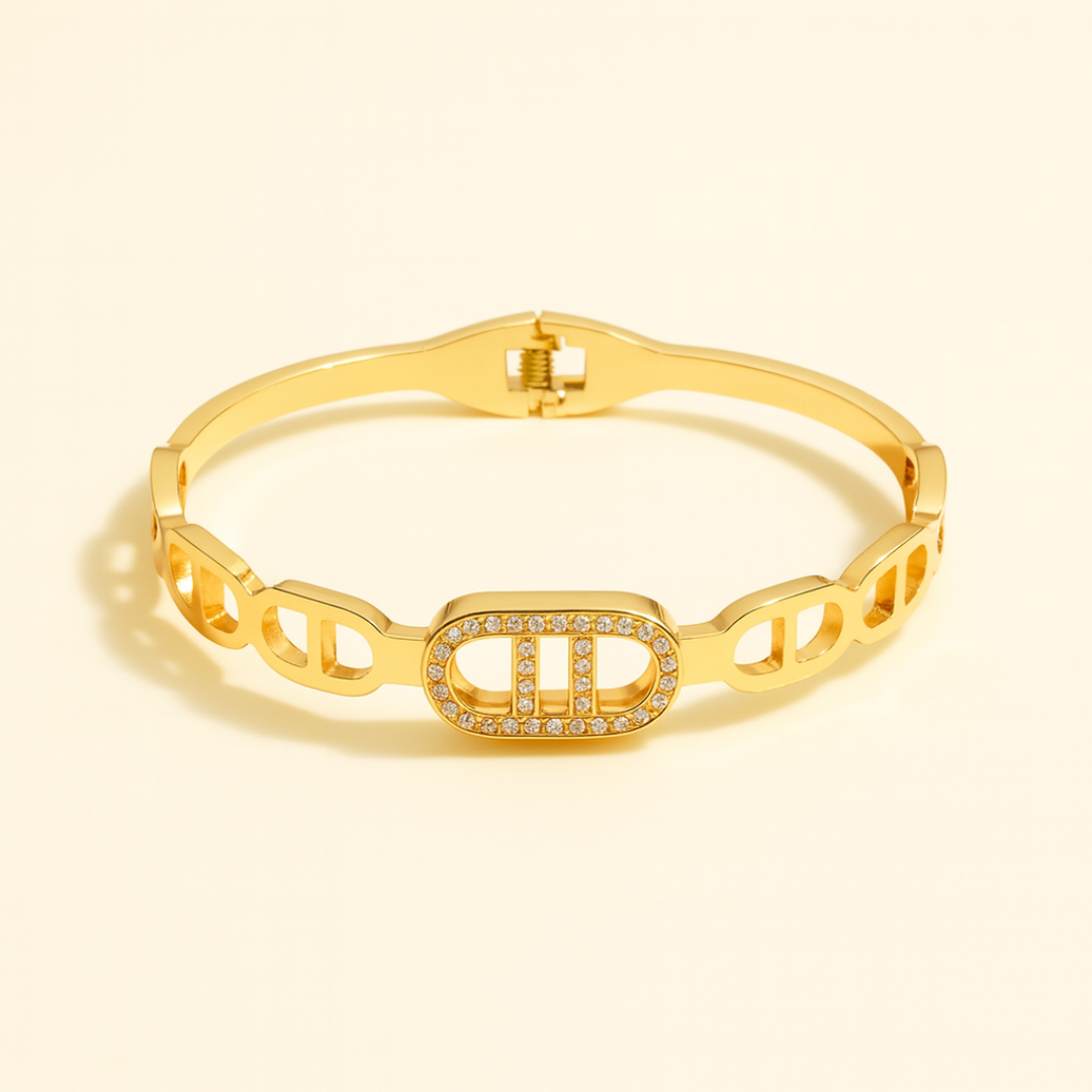 Mida | Gold Plated Circular Zircon Cuff Bracelet Bangle