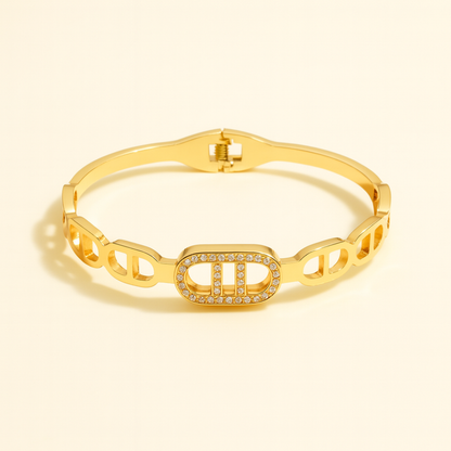 Mida | Gold Plated Circular Zircon Cuff Bracelet Bangle