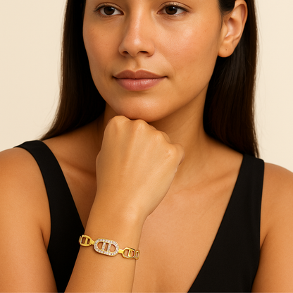 Mida | Gold Plated Circular Zircon Cuff Bracelet Bangle