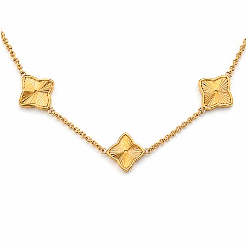 Clover Necklace - Multi-Clover Textured Gold-Plated Necklace
