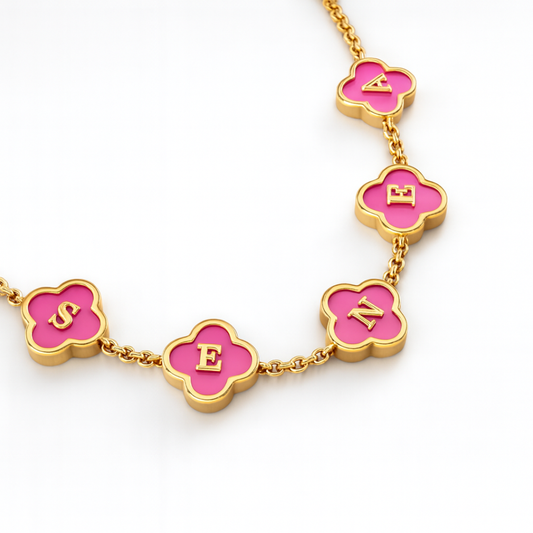 Maya Personalised Pink Clover Name Necklace