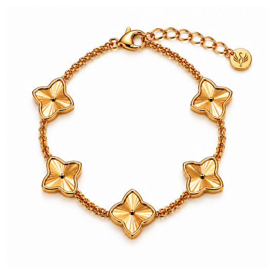 Bianca | Gold Plated Textured Four-Leaf Clover Bracelet