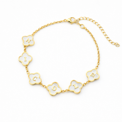 Candace Clover Bracelet - Personalised Mother of Pearl Clover Name Bracelet