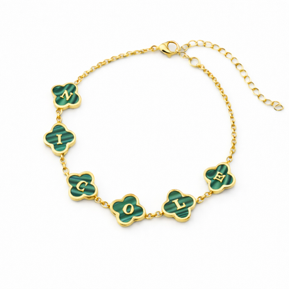 Clover Bracelet - Personalised Clover Name Bracelet, 18K Gold Plated Waterproof Christmas Jewellery