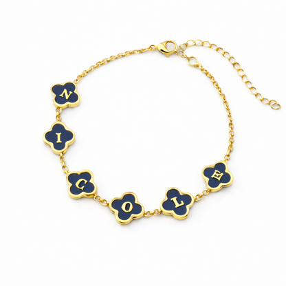 Navy Clover Bracelet - Personalised Blue Clover Name Bracelet