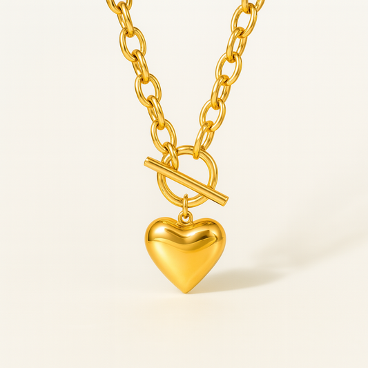 Pixie | Gold-Plated Solid Heart Charm OT Buckle Chunky Necklace