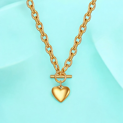 Pixie | Gold-Plated Solid Heart Charm OT Buckle Chunky Necklace