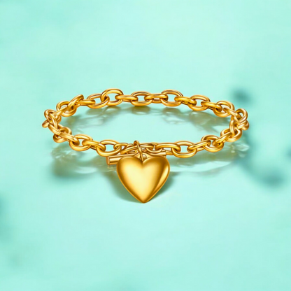 Luna | Gold-Plated Solid Heart Charm OT Buckle Chunky Bracelet