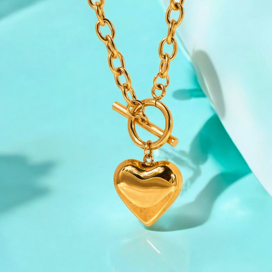 Pixie | Gold-Plated Solid Heart Charm OT Buckle Chunky Necklace