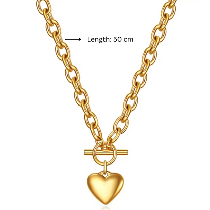 Pixie | Gold-Plated Solid Heart Charm OT Buckle Chunky Necklace