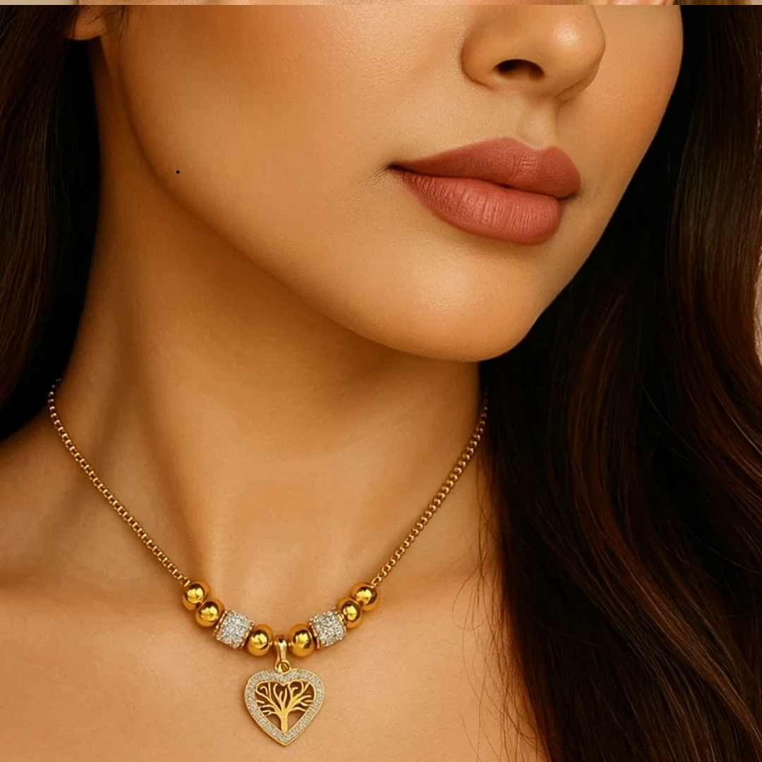 Lorraine | 18K Gold Plated Chunky Heart Tree of Life Waterproof Necklace with Zircons