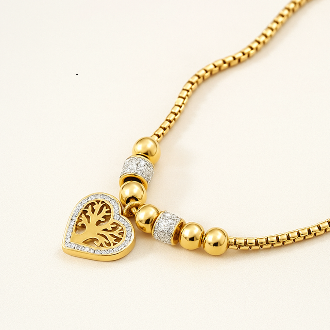 Lorraine | 18K Gold Plated Chunky Heart Tree of Life Waterproof Necklace with Zircons