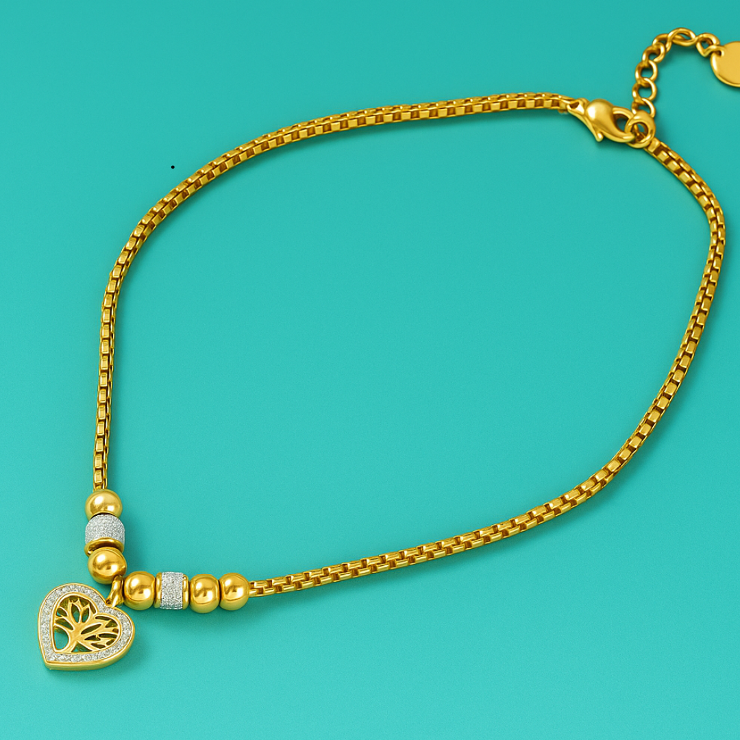 Lorraine | 18K Gold Plated Chunky Heart Tree of Life Waterproof Necklace with Zircons