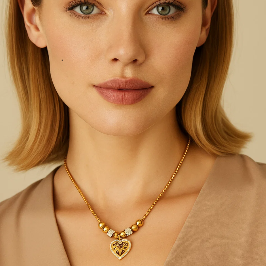 Lorraine | 18K Gold Plated Chunky Heart Tree of Life Waterproof Necklace with Zircons