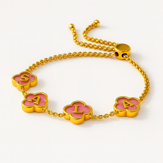 Jodie Clover Bracelet - Personalised Clover Name Bracelet, 18K Gold Plated Waterproof Clover Jewellery Christmas Gift