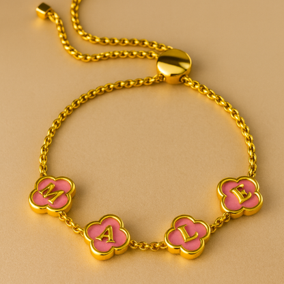 Jodie Clover Bracelet - Personalised Clover Name Bracelet, 18K Gold Plated Waterproof Clover Jewellery Christmas Gift