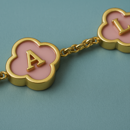 Jodie Clover Bracelet - Personalised Clover Name Bracelet, 18K Gold Plated Waterproof Clover Jewellery Christmas Gift