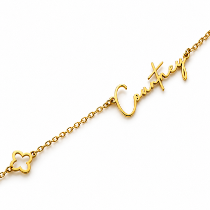 Courtney | Gold Plated Personalised Name & Clover Necklace