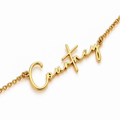 Courtney | Gold Plated Personalised Name & Clover Necklace