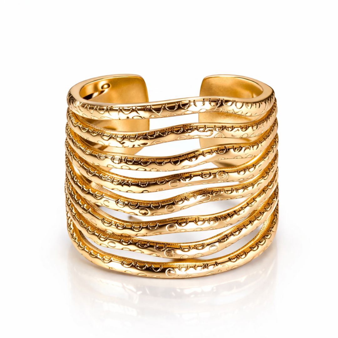 Mariza | Gold Plated Layered Wave Resizable Ring