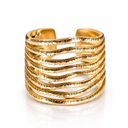 Mariza | Gold Plated Layered Wave Resizable Ring