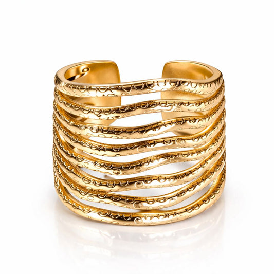 Mariza | Gold Plated Layered Wave Resizable Ring