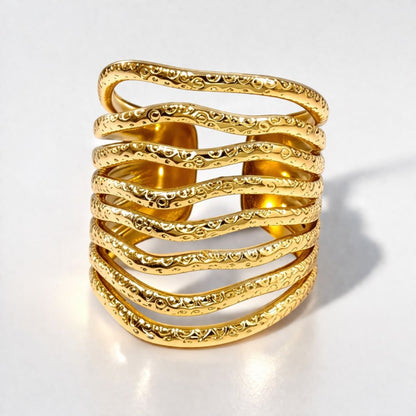 Mariza | Gold Plated Layered Wave Resizable Ring