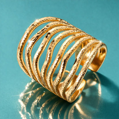 Mariza | Gold Plated Layered Wave Resizable Ring