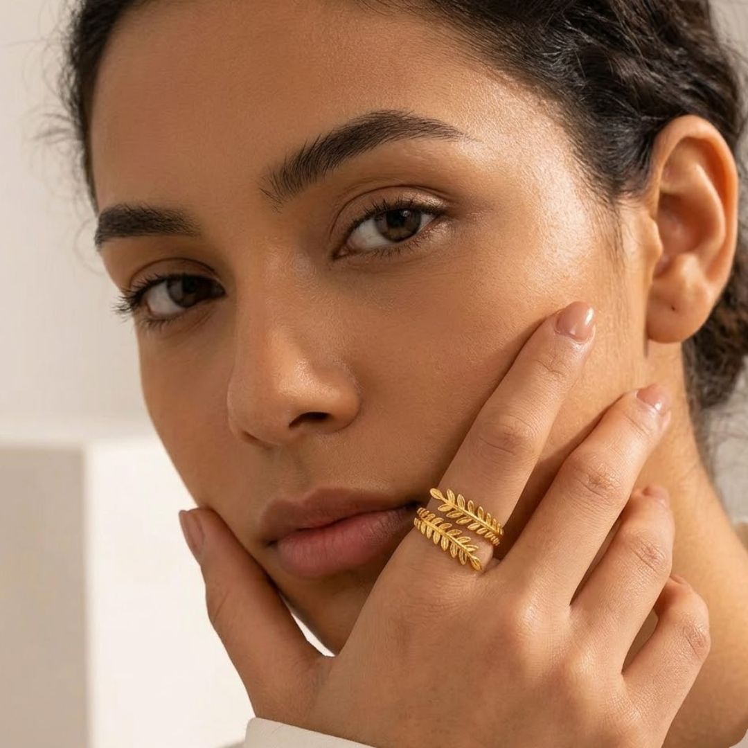 Christy | Gold Plated Laurel Leaf Resizable Ring