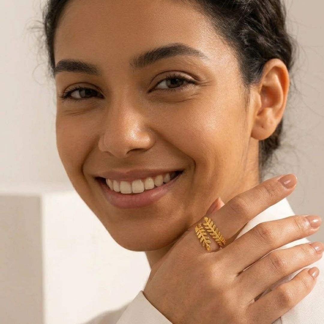 Christy | Gold Plated Laurel Leaf Resizable Ring