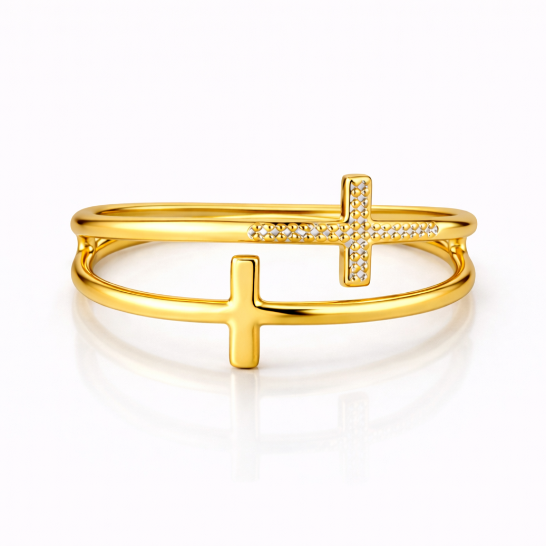 Scarlette | Gold Plated Double Cross Resizable Ring