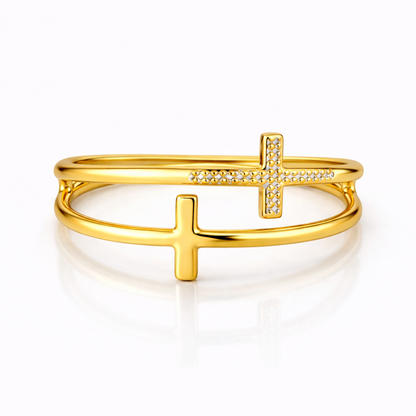 Scarlette | Gold Plated Double Cross Resizable Ring