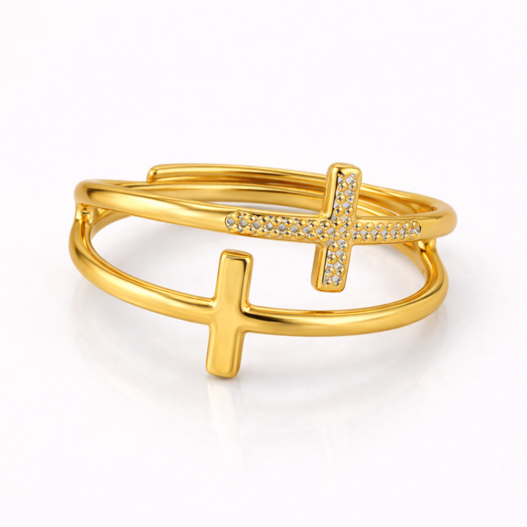 Scarlette | Gold Plated Double Cross Resizable Ring
