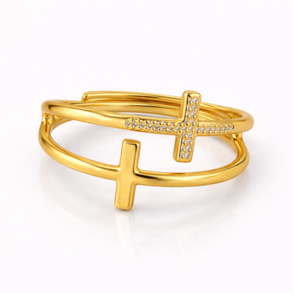 Scarlette | Gold Plated Double Cross Resizable Ring