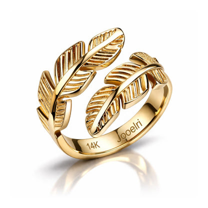 Melize | Gold Plated Leaf Wrap Resizable Ring