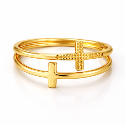 Scarlette | Gold Plated Double Cross Resizable Ring