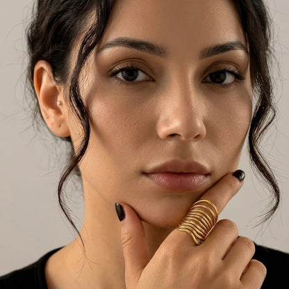Mariza | Gold Plated Layered Wave Resizable Ring