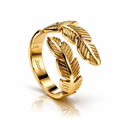 Melize | Gold Plated Leaf Wrap Resizable Ring