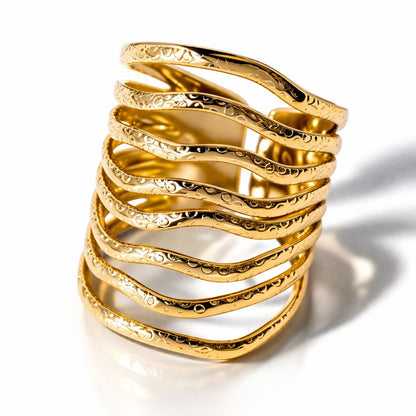 Mariza | Gold Plated Layered Wave Resizable Ring