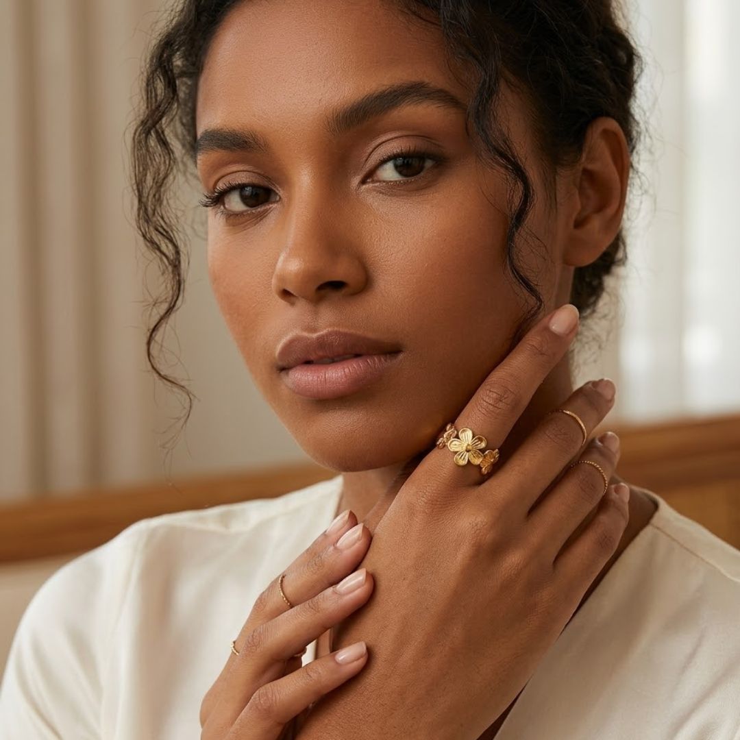 Emily | Gold Plated Flower Eternity Resizable Ring