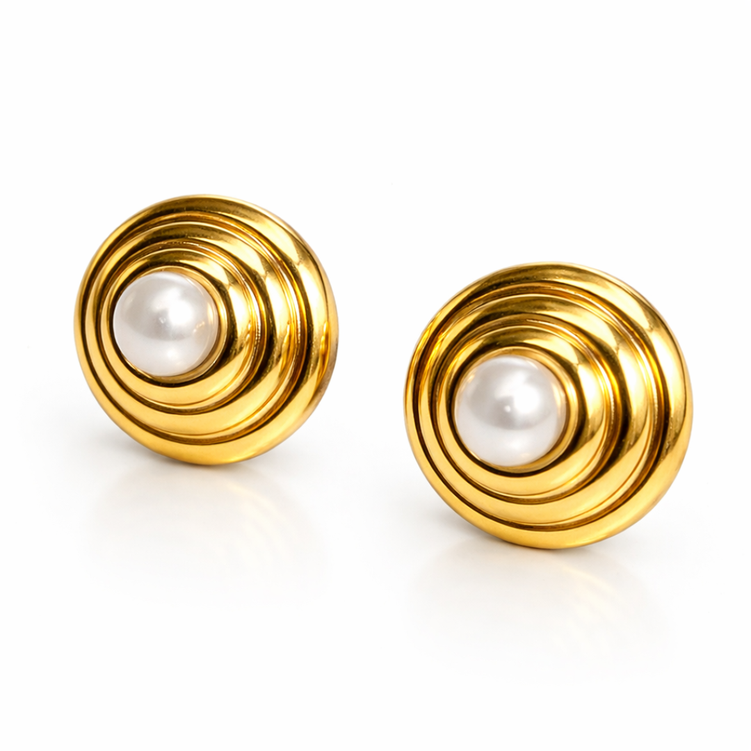 Sydney | Gold-Plated Halo Pearl Stud Earrings