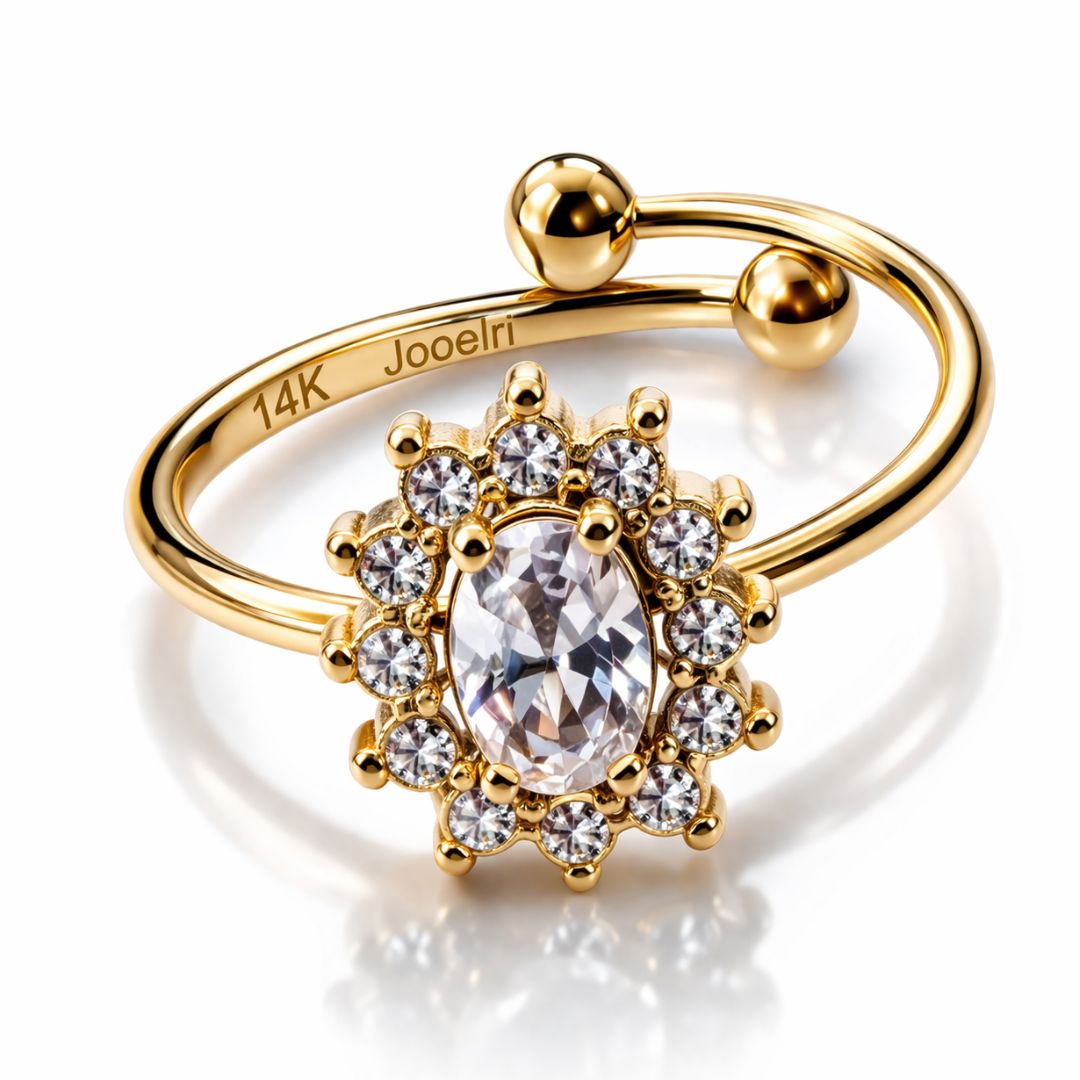 Brooke | Gold-Plated Oval Halo Open Cuff Ring